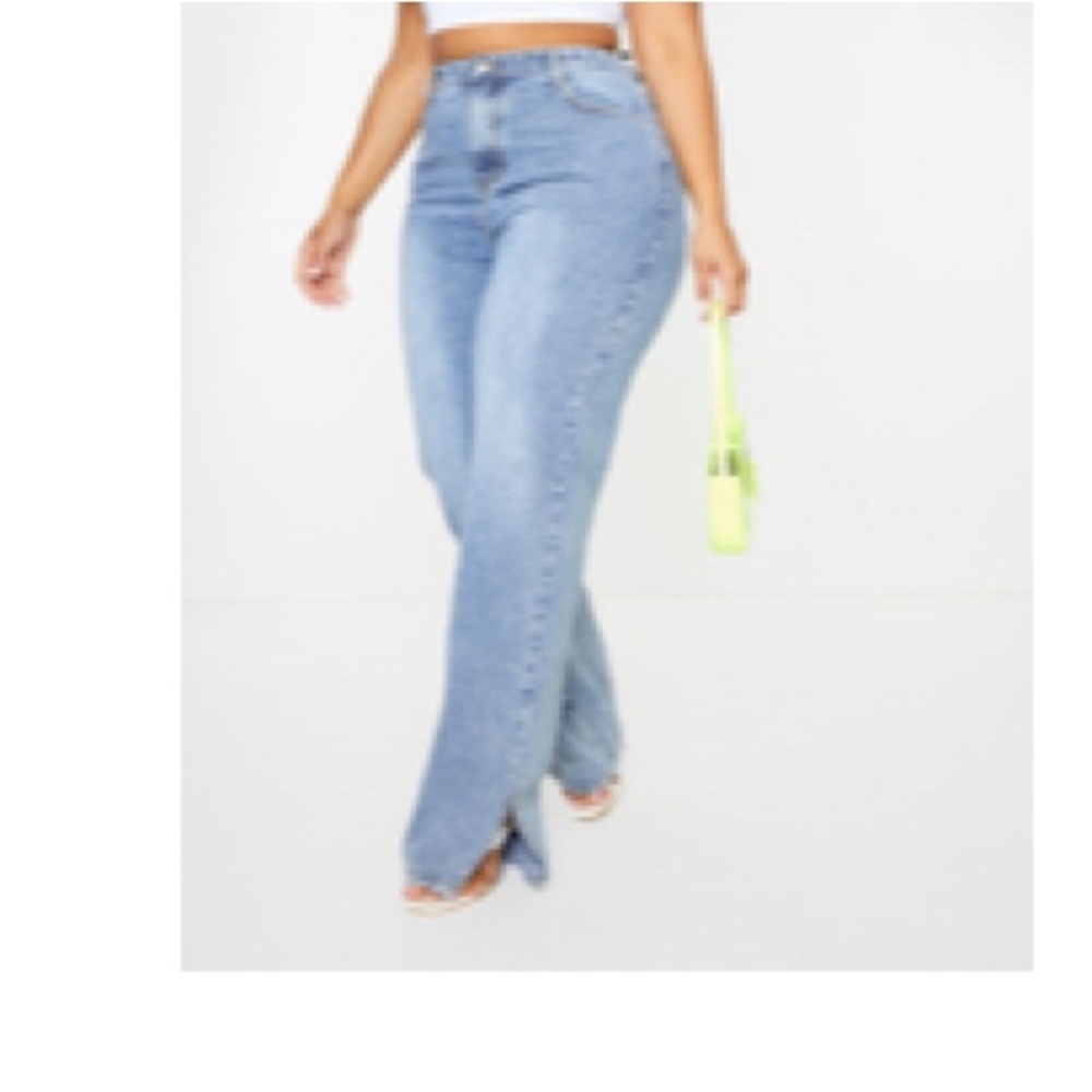 Plus Mid Wash Split Hem Jeans